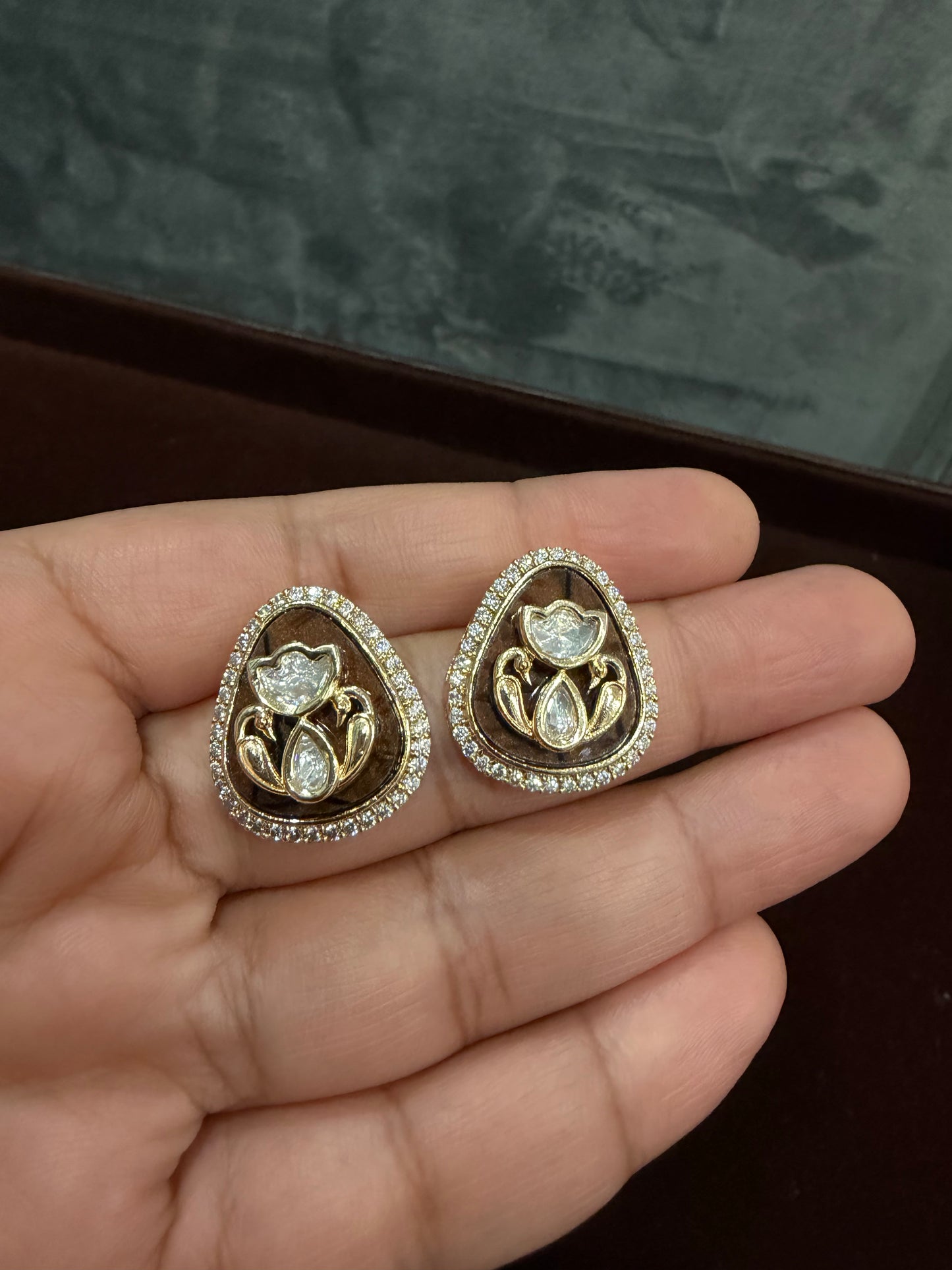 Anvi Brown Polki Moissanite Stud Earrings