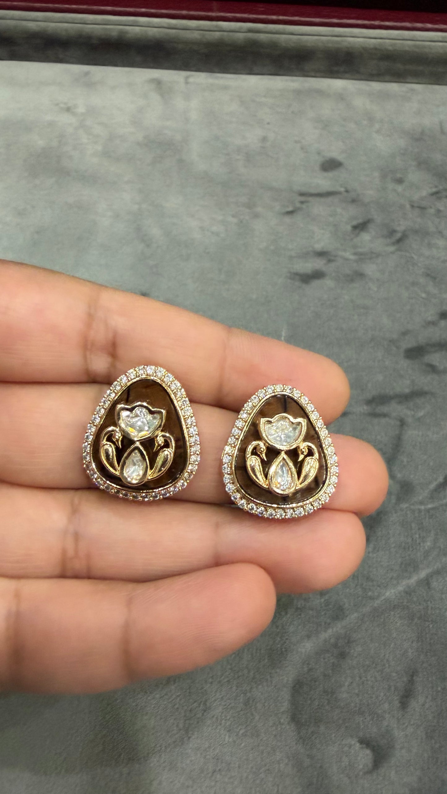 Anvi Brown Polki Moissanite Stud Earrings