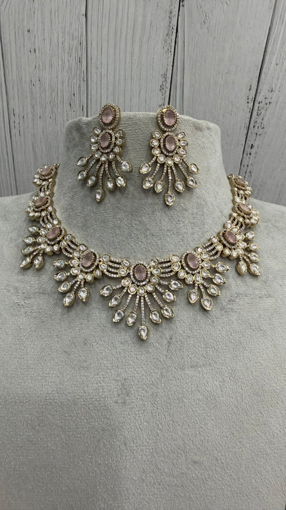 Ishita Blush Floral Moissanite Necklace Set