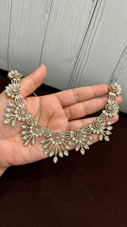Ishita Blush Floral Moissanite Necklace Set