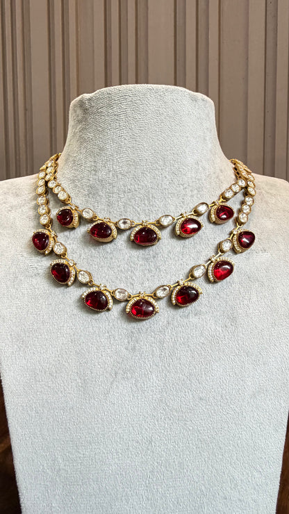 Ruhani Ruby Double Layer Necklace Set