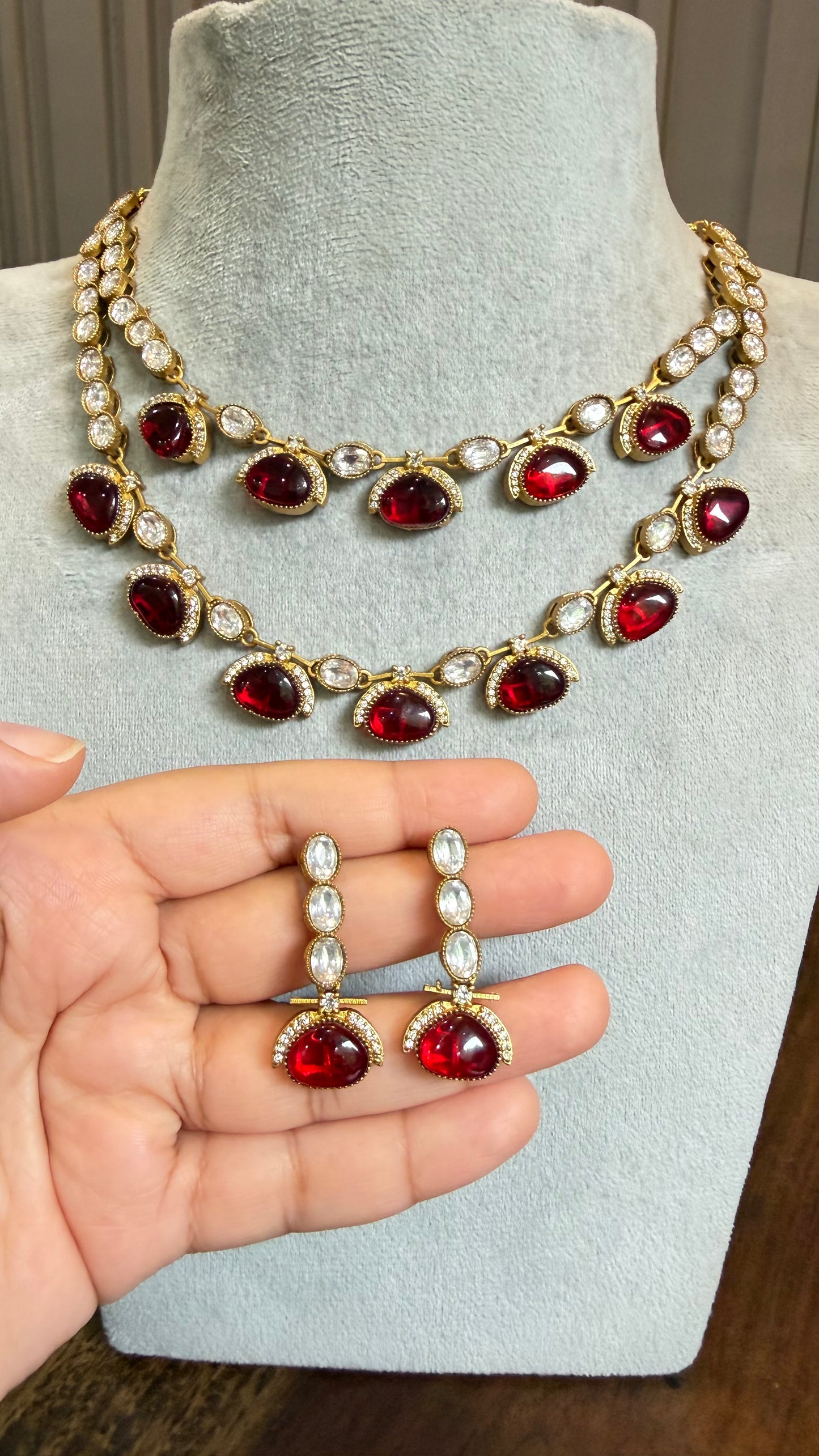 Ruhani Ruby Double Layer Necklace Set
