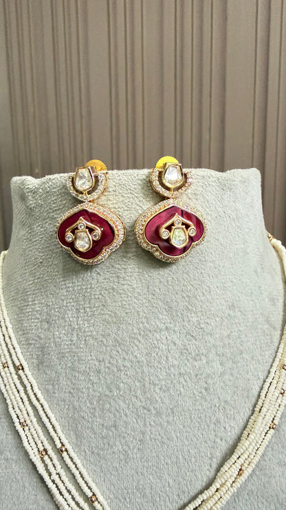 Eshna Ruby Pearl Moissanite Necklace Set