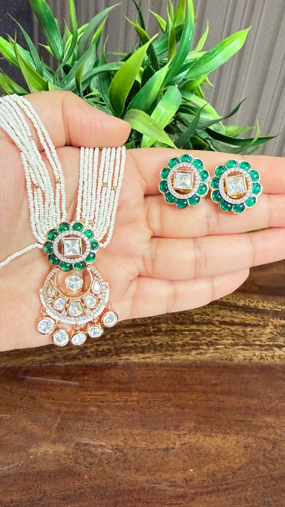 Amaira Emerald Pearl Moissanite Necklace Set