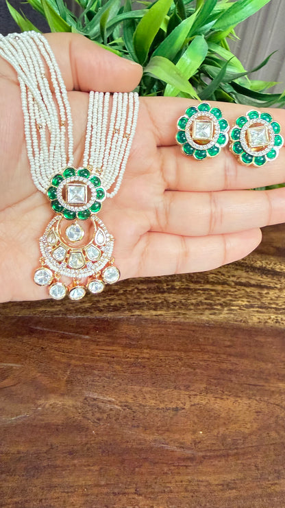 Amaira Emerald Pearl Moissanite Necklace Set