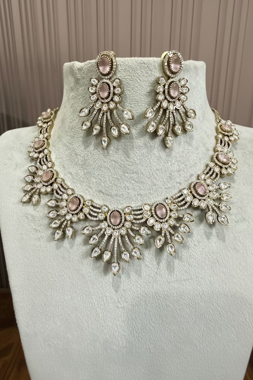 Ishita Blush Floral Moissanite Necklace Set