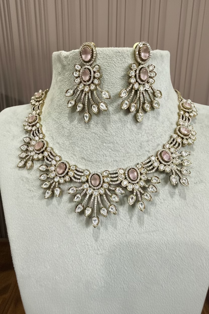 Ishita Blush Floral Moissanite Necklace Set
