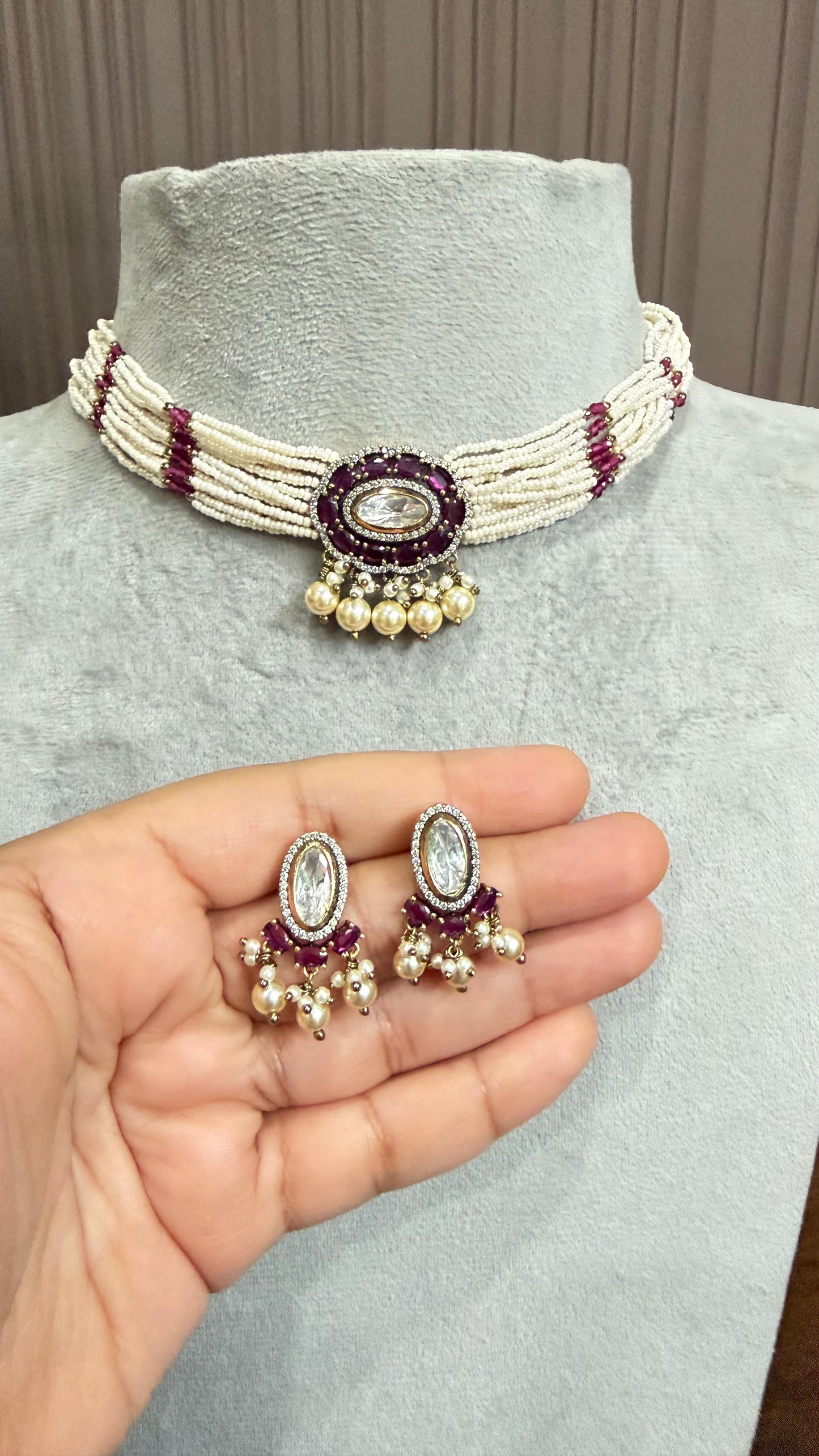 Ruhani Pink Pearl Moissanite Necklace Set