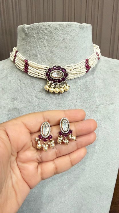 Ruhani Pink Pearl Moissanite Necklace Set