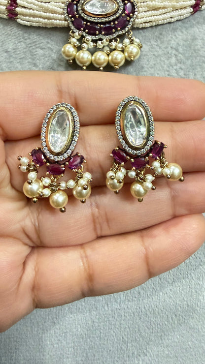 Ruhani Pink Pearl Moissanite Necklace Set