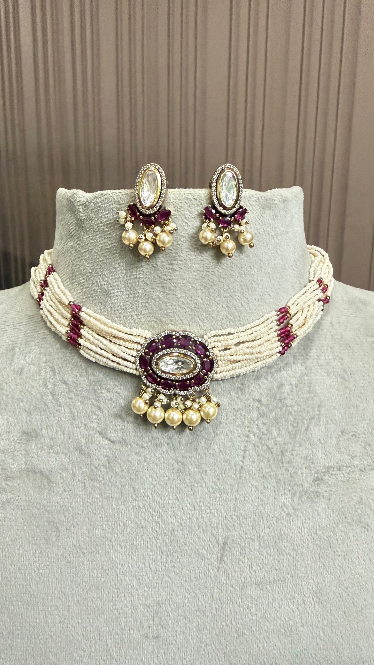 Ruhani Pink Pearl Moissanite Necklace Set