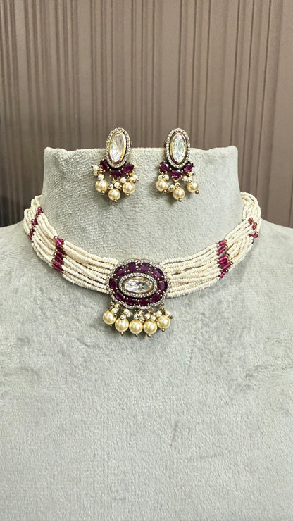 Ruhani Pink Pearl Moissanite Necklace Set
