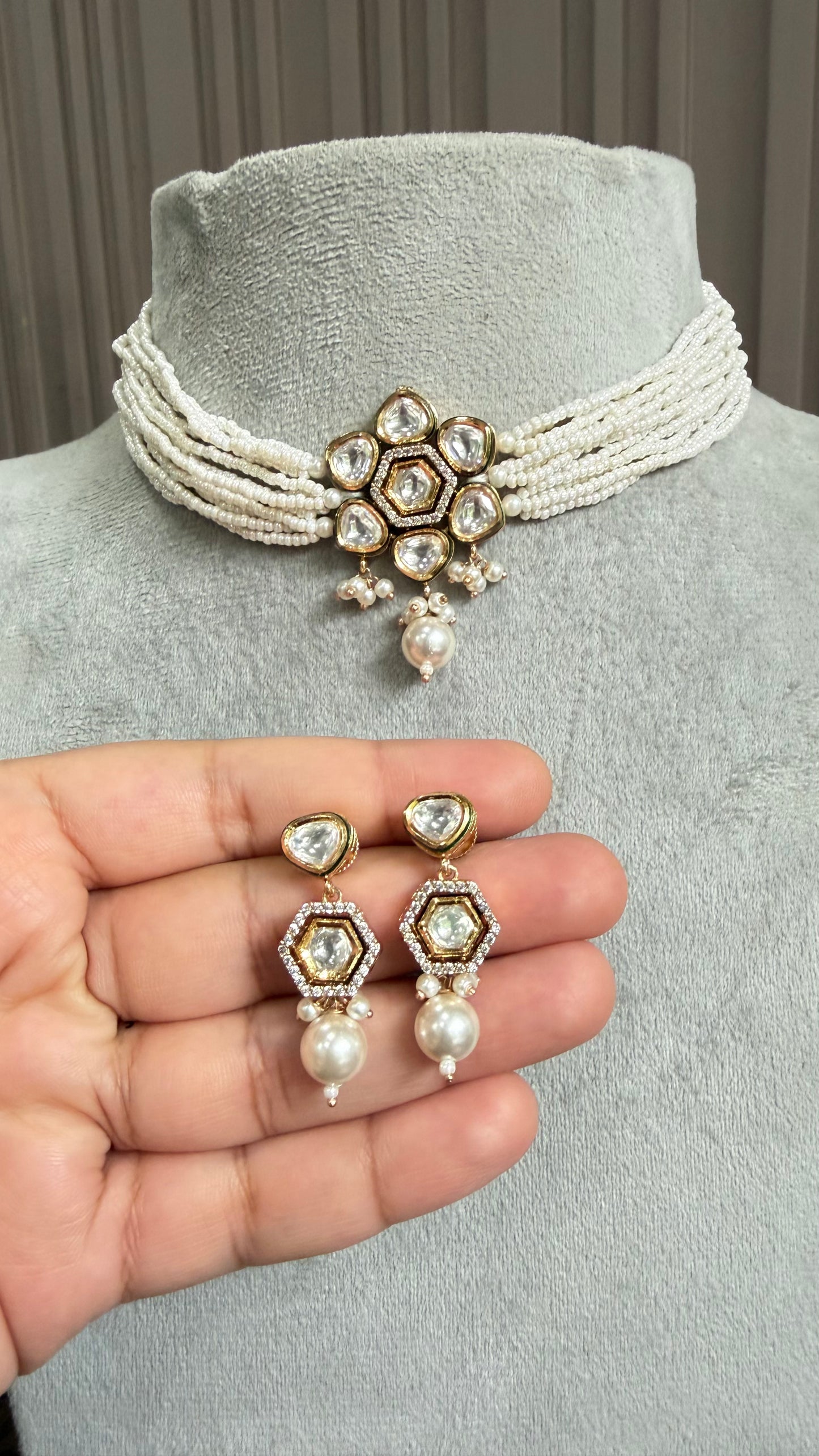 Shubhra Pearl Kundan Necklace Set