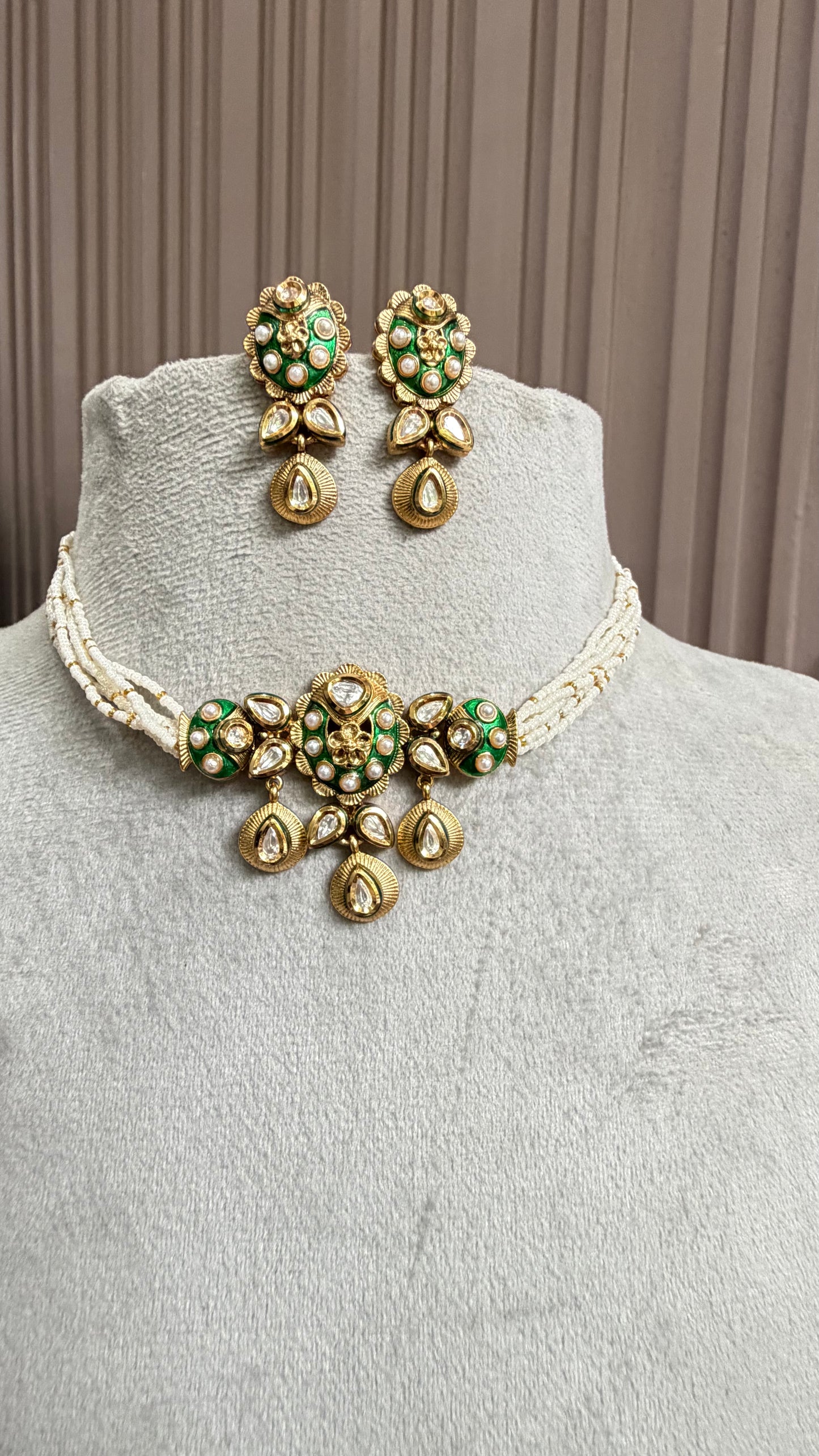 Meher Green Pearl Kundan Necklace Set