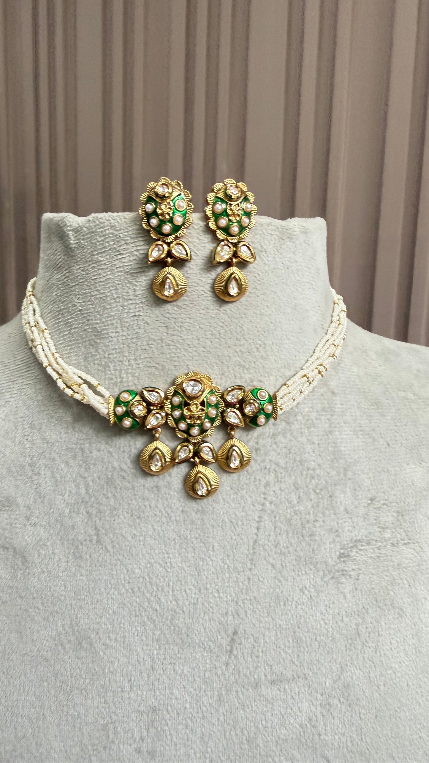 Meher Green Pearl Kundan Necklace Set