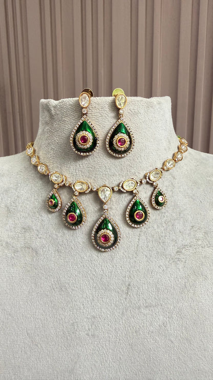 Vanya Emerald Ruby Moissanite Necklace Set
