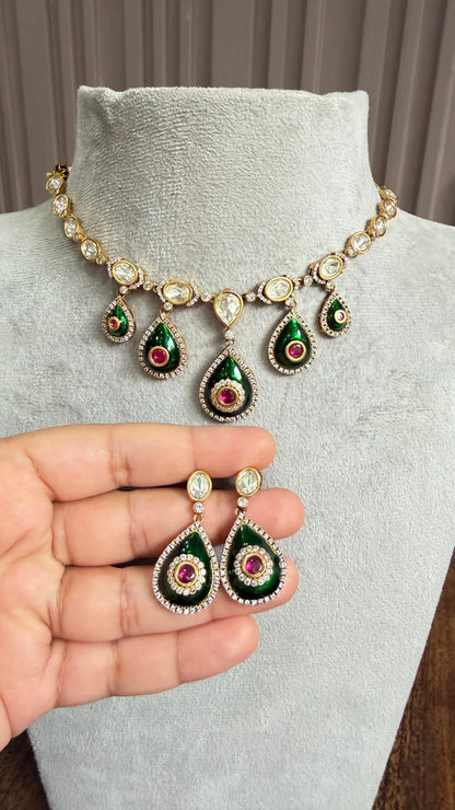 Vanya Emerald Ruby Moissanite Necklace Set