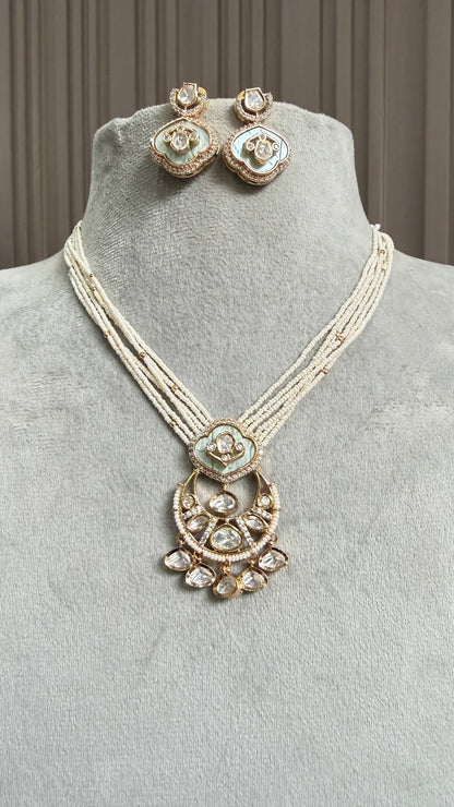 Eshna Mint Pearl Moissanite Necklace Set