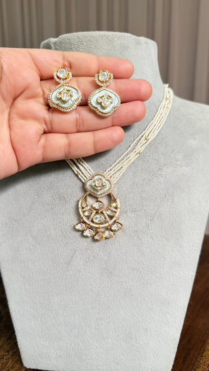 Eshna Mint Pearl Moissanite Necklace Set