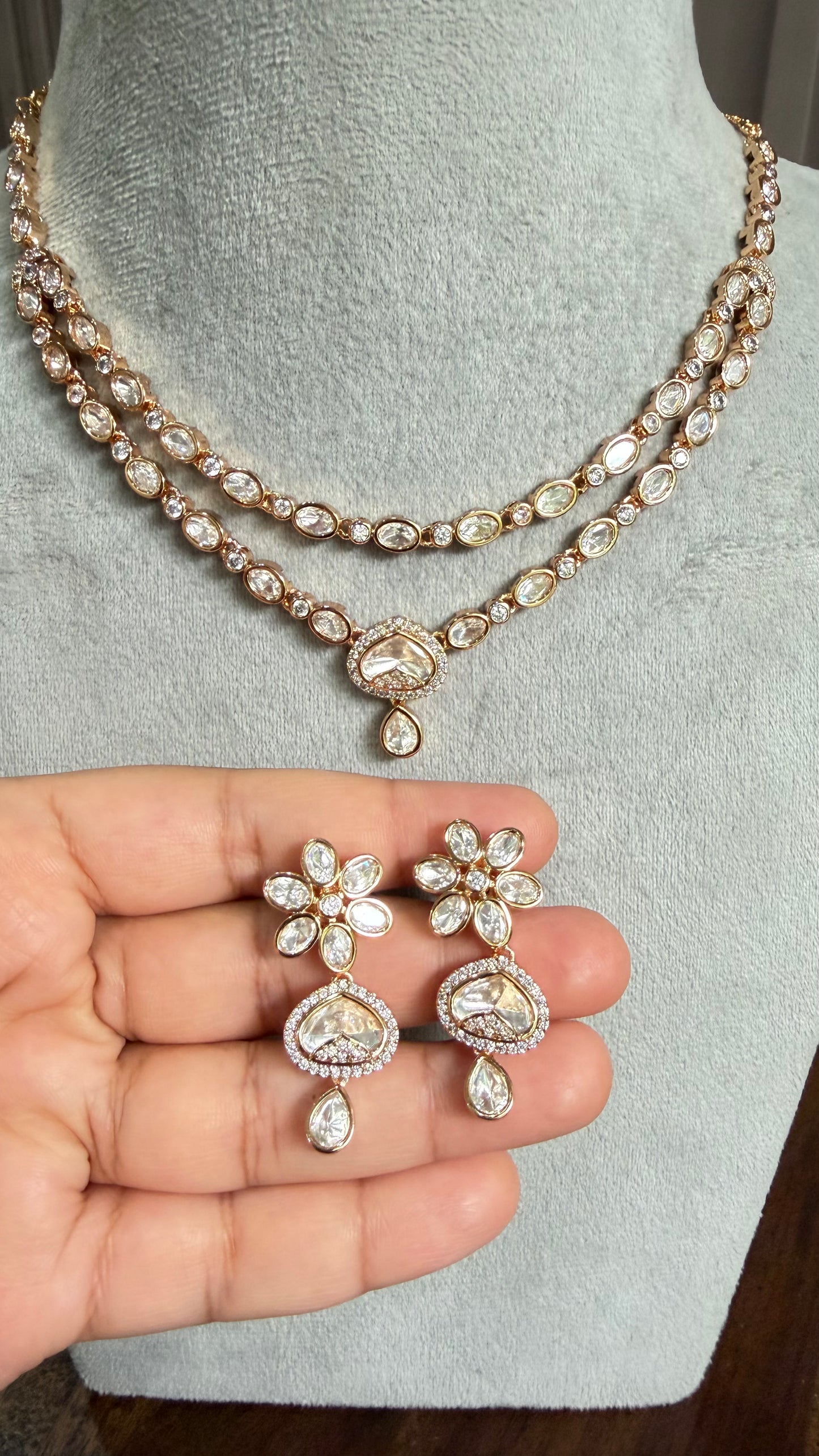 Kiara Floral Double Layer Moissanite Necklace Set