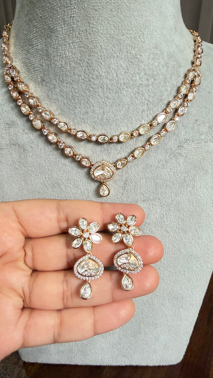 Kiara Floral Double Layer Moissanite Necklace Set