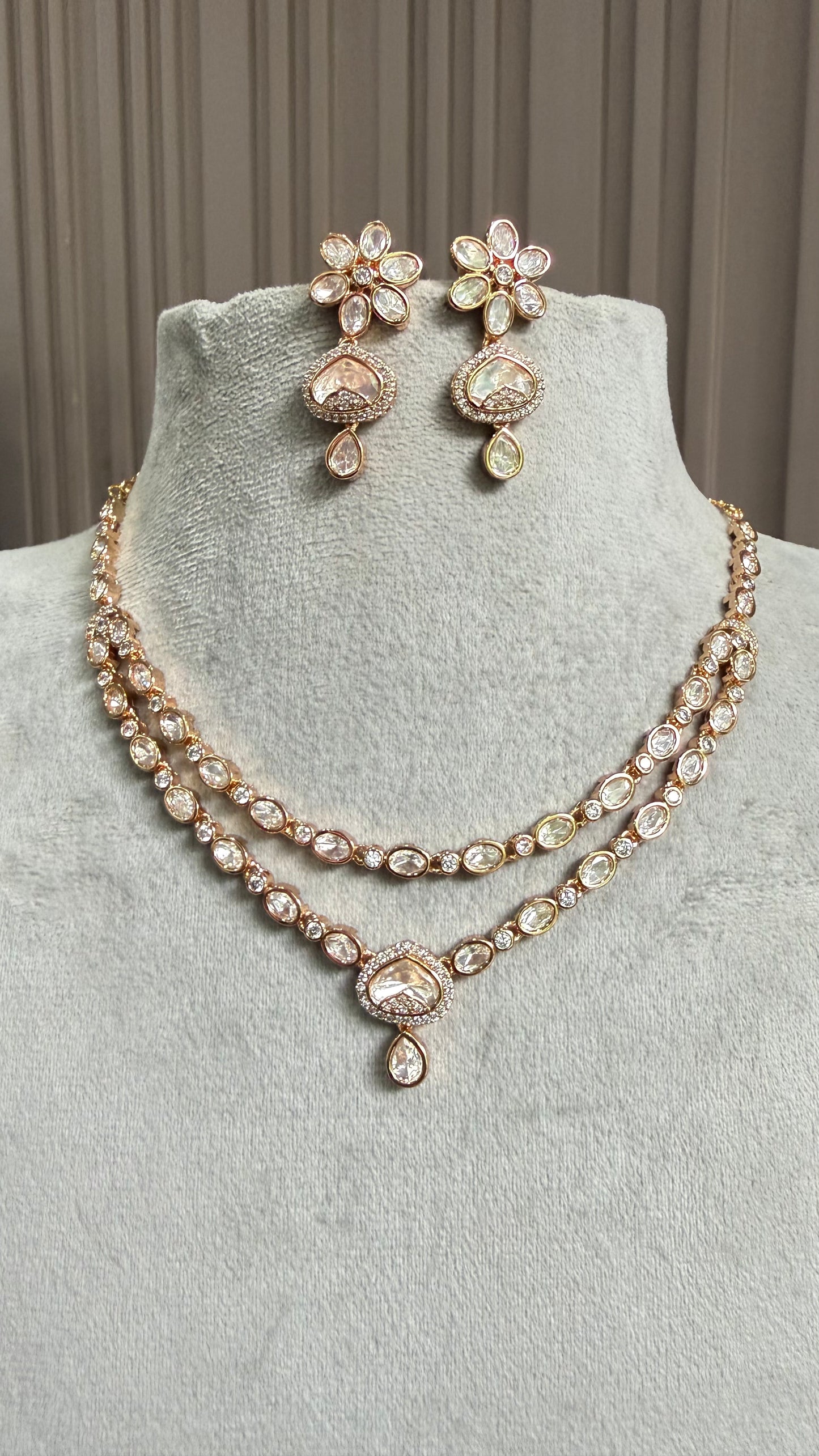 Kiara Floral Double Layer Moissanite Necklace Set