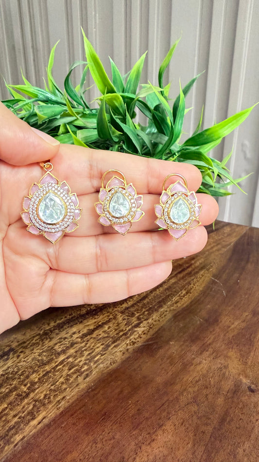 Aarna Blush Lotus Moissanite Pendant Set