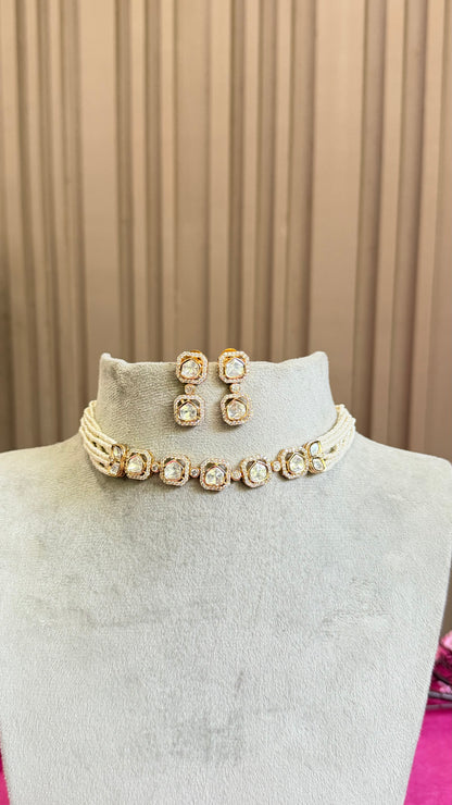 Aarohi Moissanite Cascade Choker Necklace