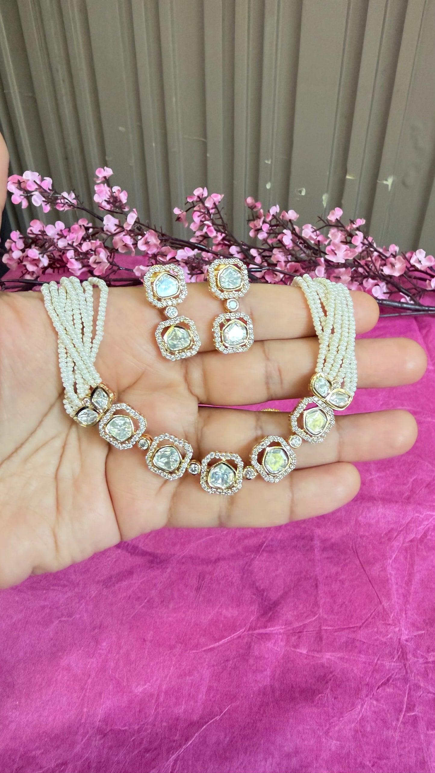 Aarohi Moissanite Cascade Choker Necklace