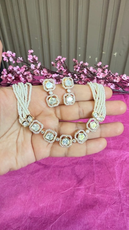 Aarohi Moissanite Cascade Choker Necklace