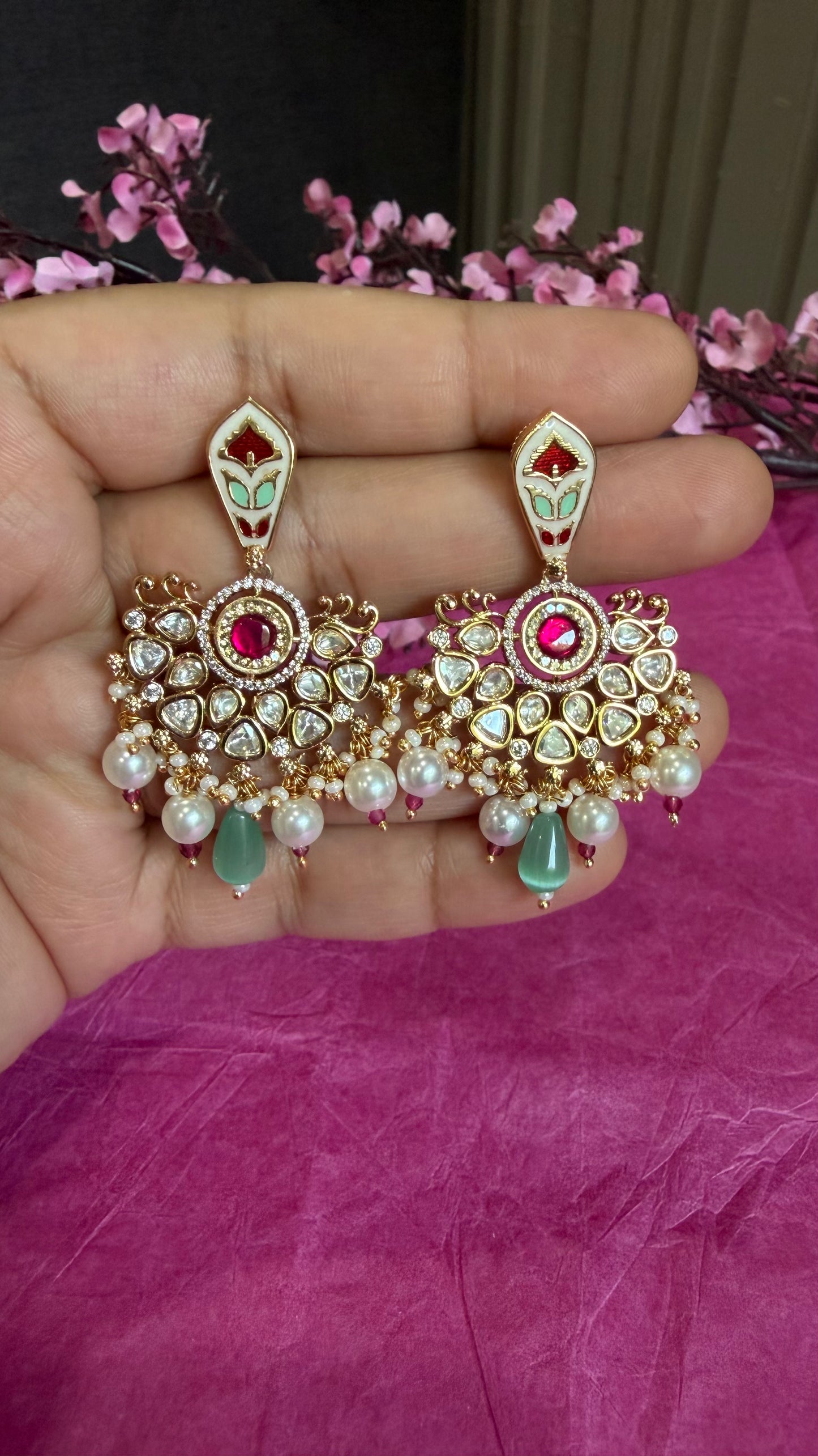 Avika Ruby Mint Pearl Moissanite Necklace Set