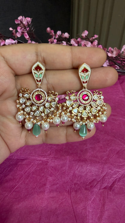 Avika Ruby Mint Pearl Moissanite Necklace Set