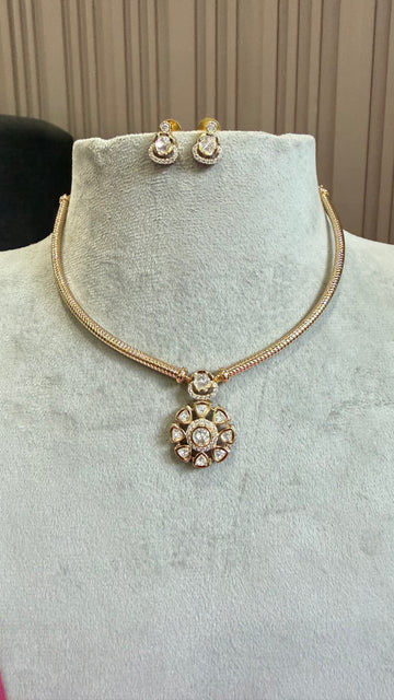 Aarini Floral Moissanite Hasli Necklace Set