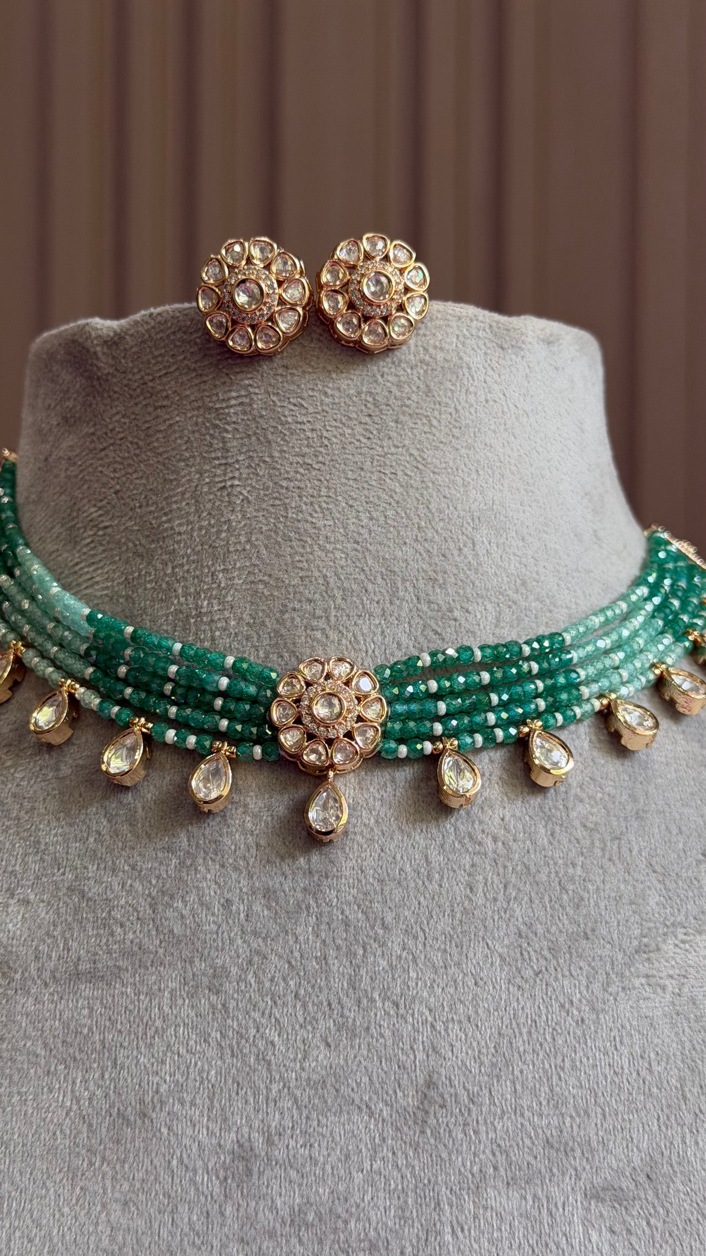 Samaira Emerald Mint Moissanite Choker Necklace Set