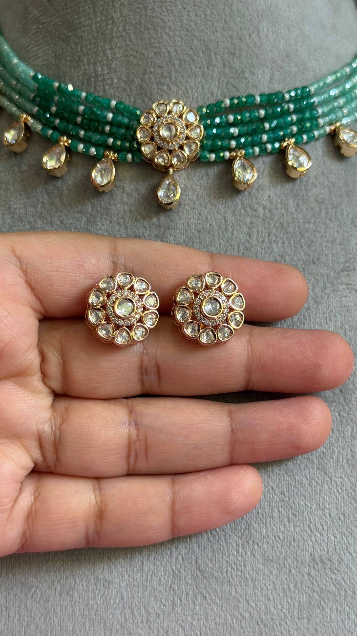 Samaira Emerald Mint Moissanite Choker Necklace Set