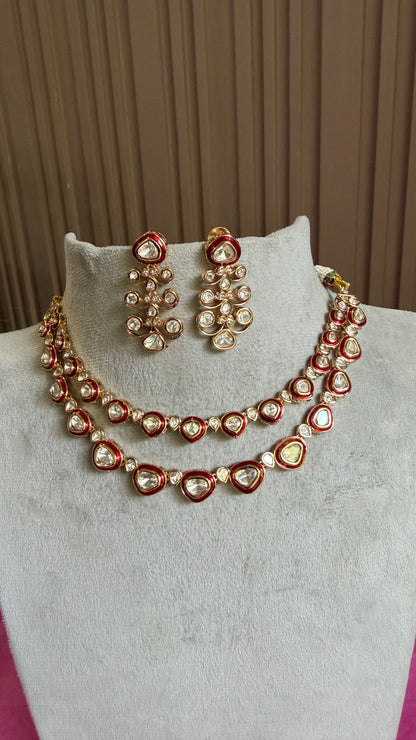 Kavya Ruby Double Layer Kundan Necklace Set