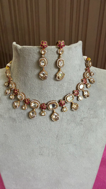 Aarika Ruby Floral Moissanite Necklace Set