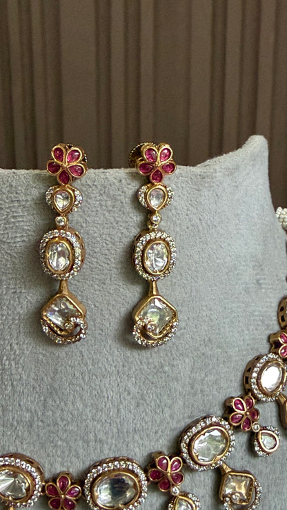Aarika Ruby Floral Moissanite Necklace Set
