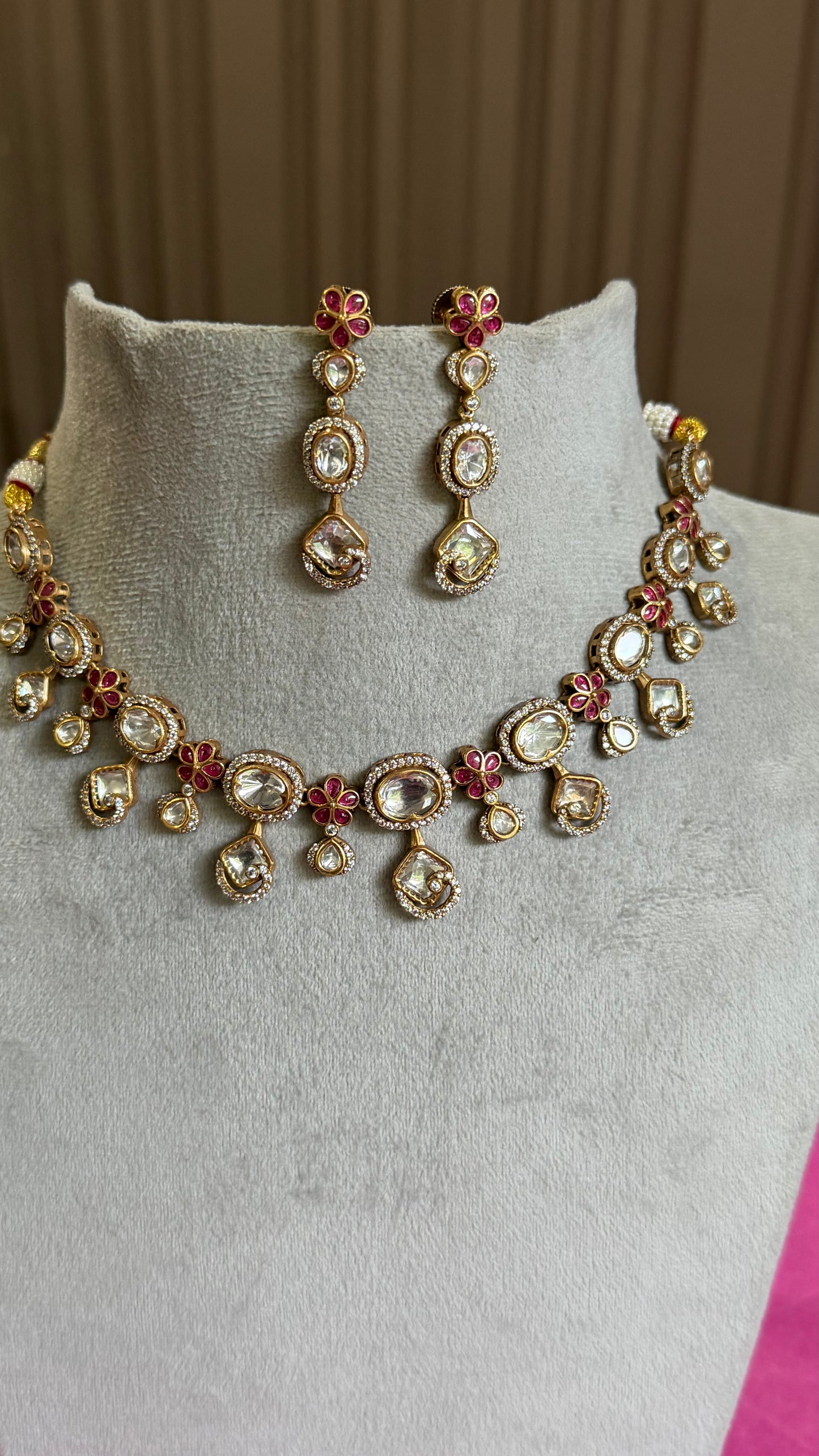 Aarika Ruby Floral Moissanite Necklace Set