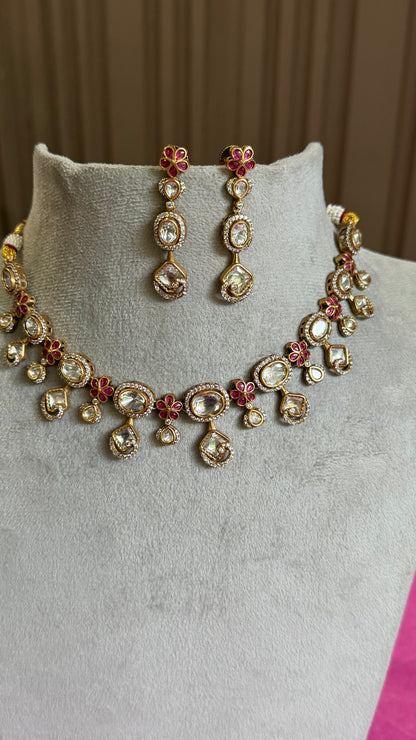 Aarika Ruby Floral Moissanite Necklace Set