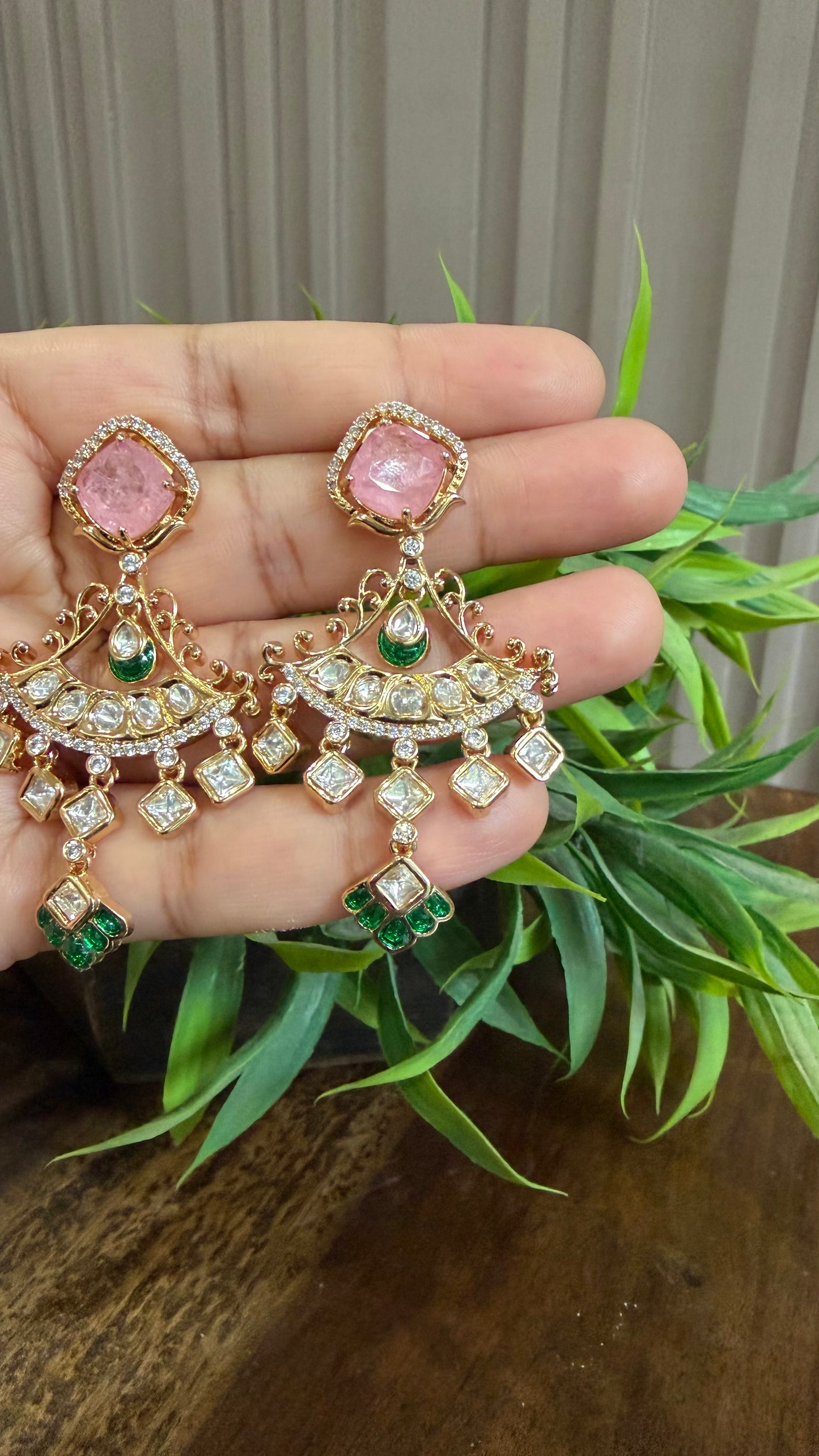 Aadhira Blush Emerald Doublet Moissanite Earrings