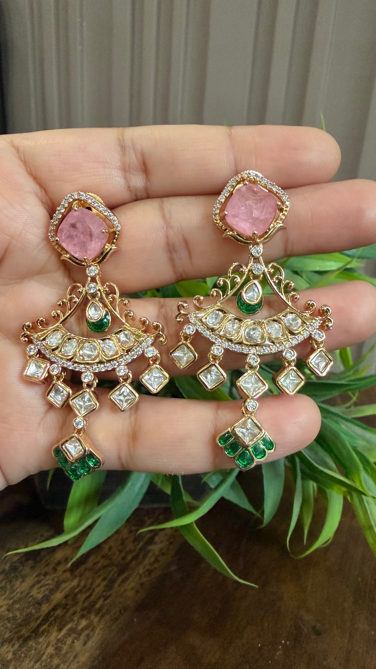 Aadhira Blush Emerald Doublet Moissanite Earrings
