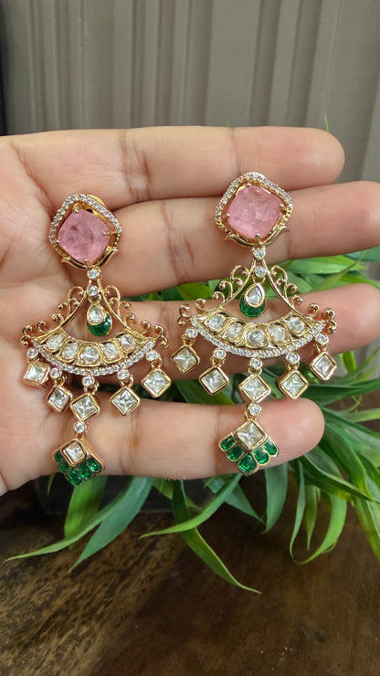 Aadhira Blush Emerald Doublet Moissanite Earrings