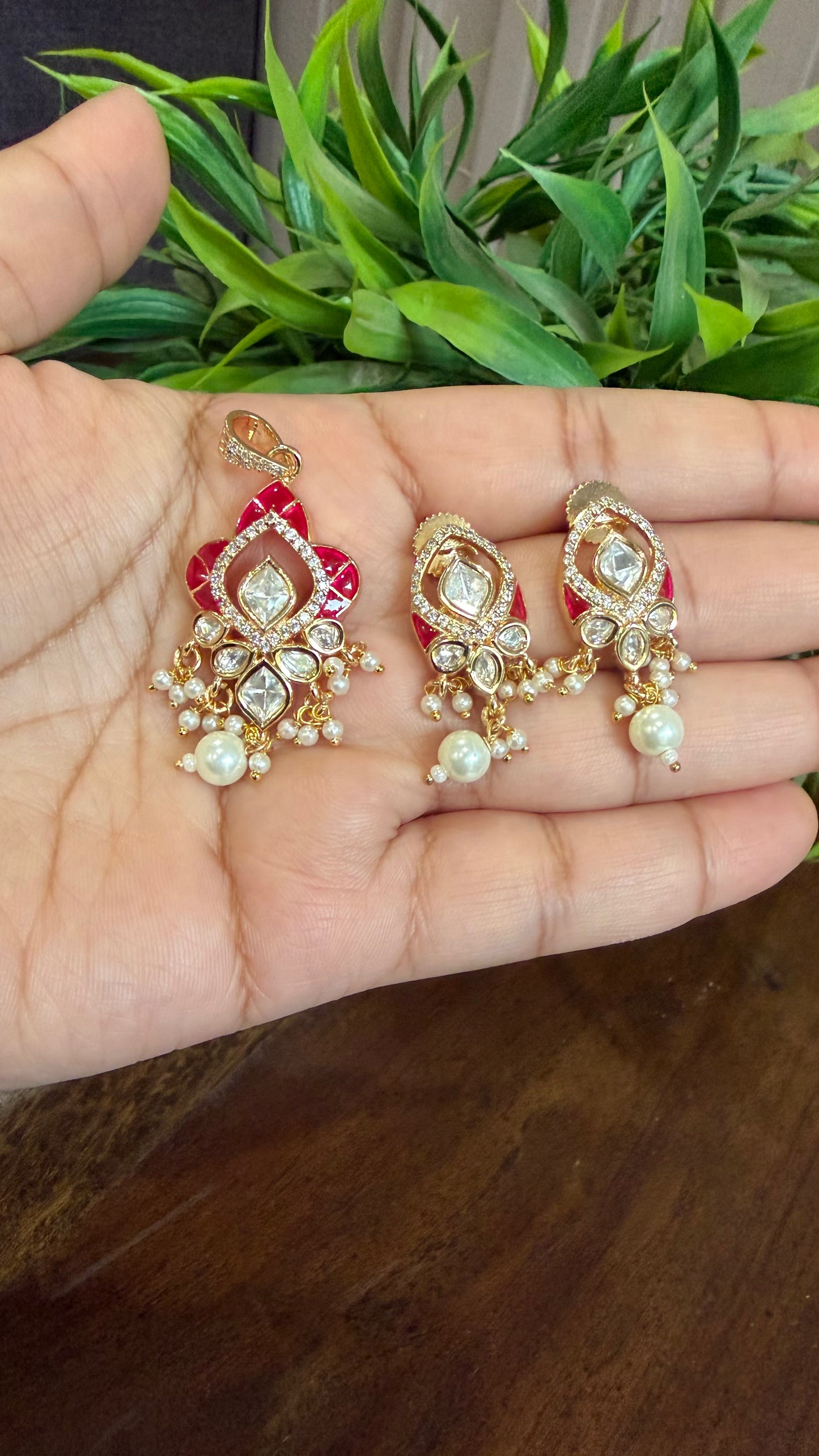 Aanya Ruby Moissanite Pendant Set
