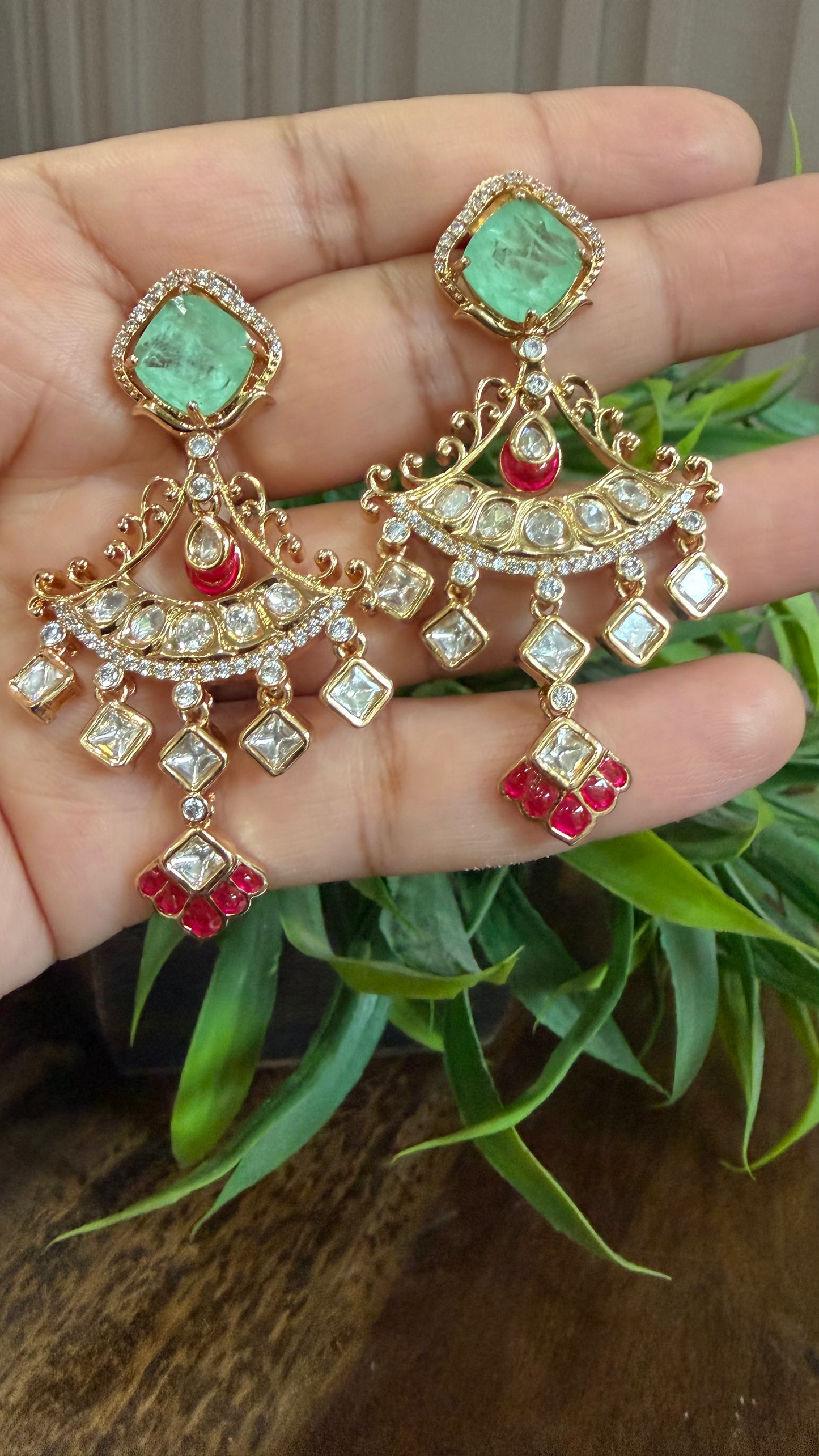 Aadhira Mint Ruby Doublet Moissanite Earrings