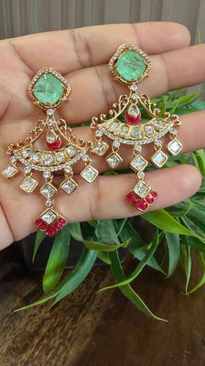 Aadhira Mint Ruby Doublet Moissanite Earrings