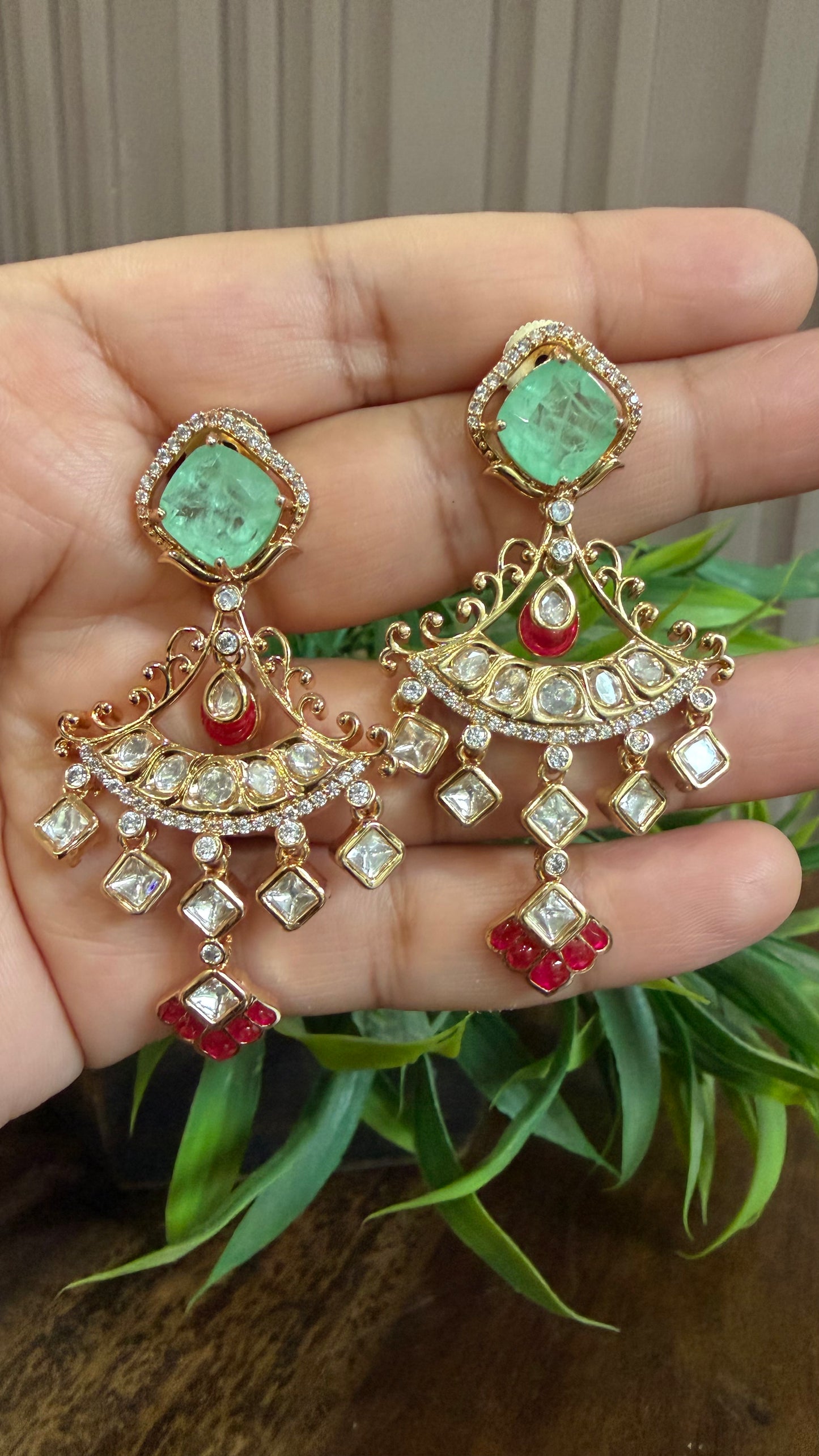 Aadhira Mint Ruby Doublet Moissanite Earrings