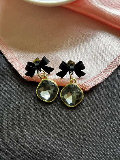 Black Bow Drop Earrings - 