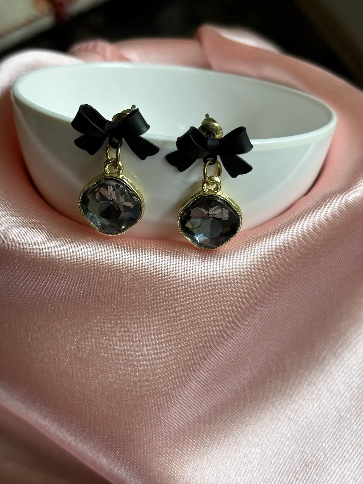 Black Bow Drop Earrings - 