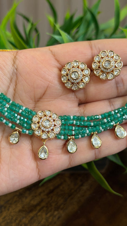 Samaira Emerald Moissanite Choker Necklace Set